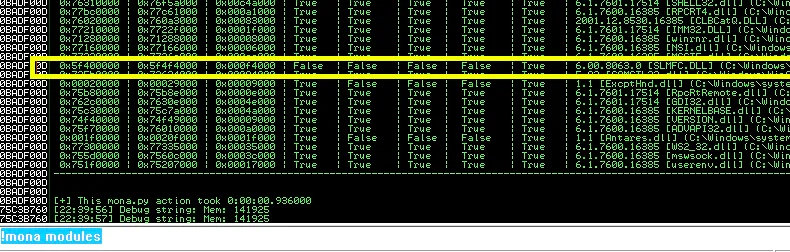 Using mona modules in immunity debugger to find dlls