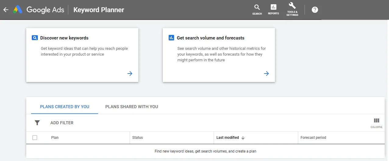 Finding keyword ideas in Google keyword planner